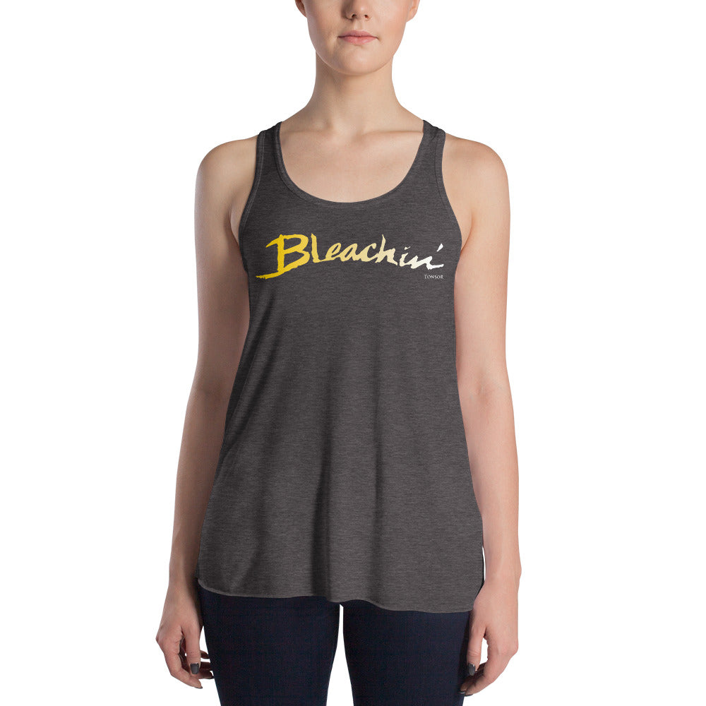 Bleachin Flowy Ladies Tank - Yellow on Grey